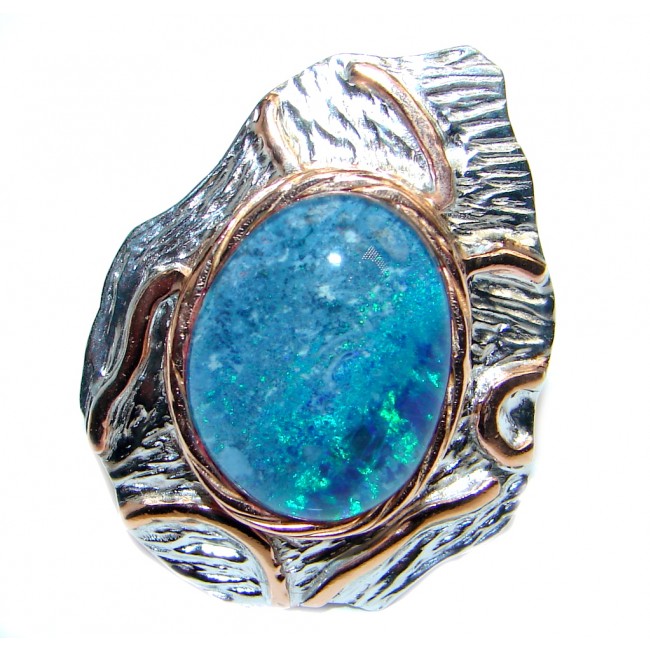 Blue Doublet Fire Opal Gold plated over Sterling Silver Ring size 7