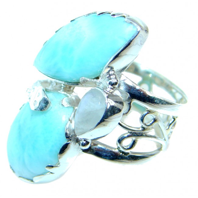 Genuine AAA Blue Larimar Sterling Silver handmade Ring size 6 1/4