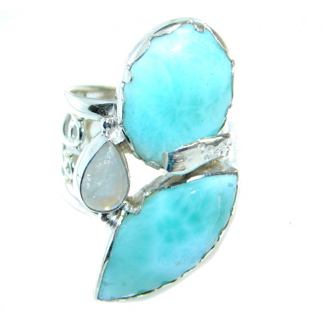 Genuine AAA Blue Larimar Sterling Silver handmade Ring size 6 1/4