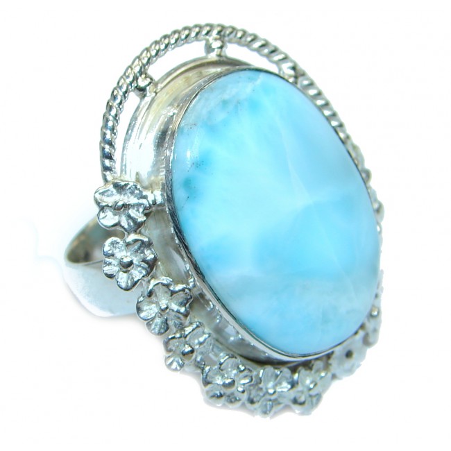 Genuine AAA Blue Larimar Sterling Silver handmade Ring size 8