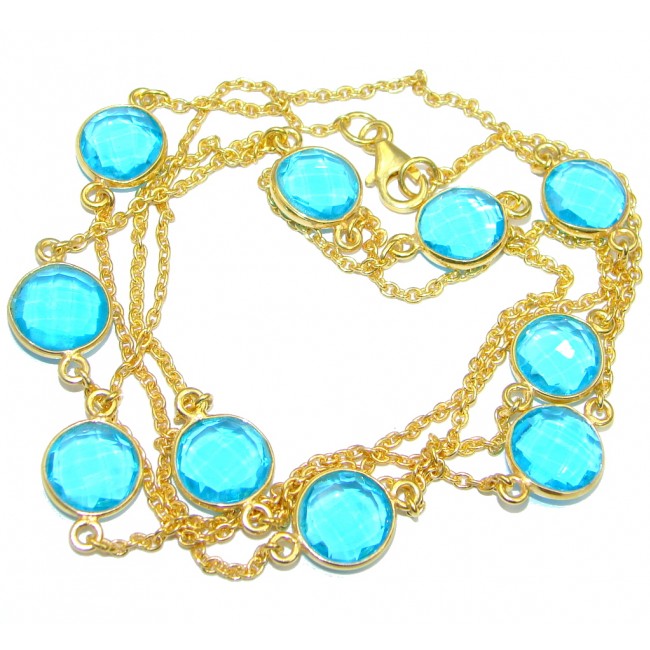 36 inches created London Blue Topaz Gold over Sterling Silver Necklace