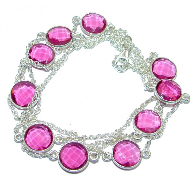 36 inches created Pink Sapphire Sterling Silver handmade Necklace