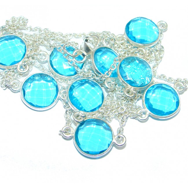 36 inches created London Blue Topaz Sterling Silver Necklace