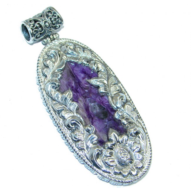 Genuine AAA Purple Siberian Charoite Sterling Silver handmade Pendant