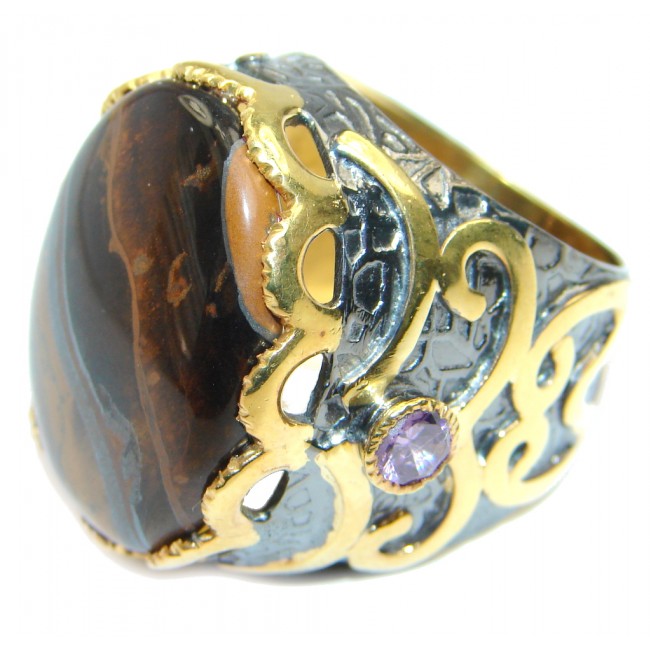Golden Tigers Eye Gold Rhodium plated over Sterling Silver ring s. 8 1/2