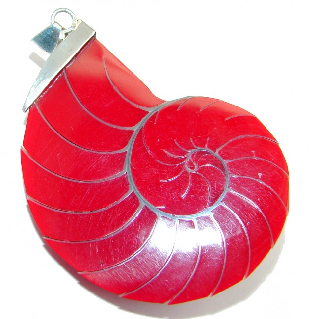 Lovely Red Ocean Shell Sterling Silver Pendant