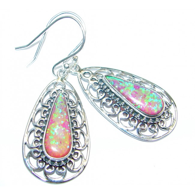Pink Japanese created Fire Opal handmade Sterling Silver earrings