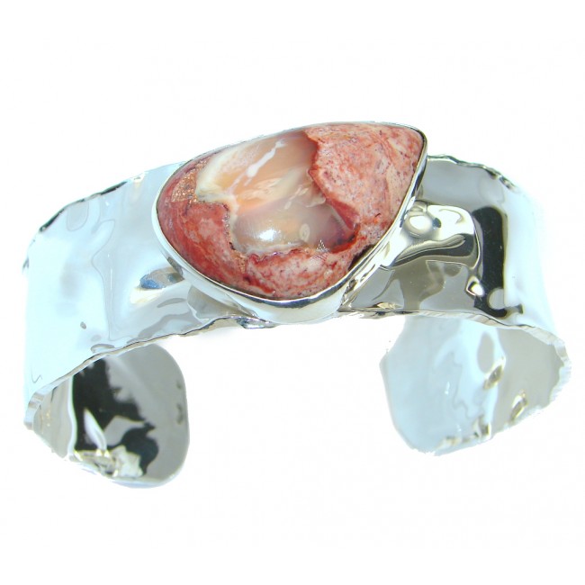 AAA Mexican Opal Handmade hammered Sterling Silver Bracelet / Cuff