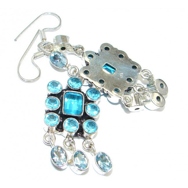 Long created Blue Swiss Topaz Sterling Silver earrings