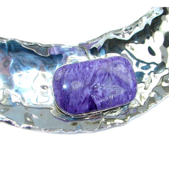 One of the kind Design AAA + Charoite Sterling Silver hammered necklace