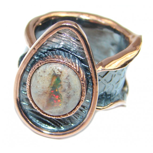 Genuine Mexican Fire Opal Rhodium Rose Gold plated over Sterling Silver Ring size adjustable