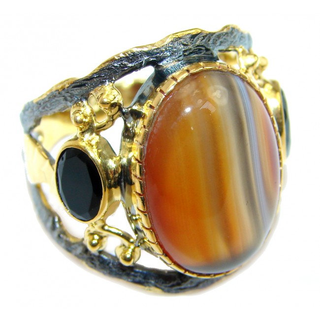 Genuine Botswana Agate Gold over Sterling Silver ring s. 9