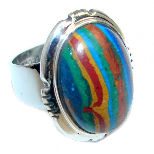 Blue Rainbow Calsilica Sterling Silver ring size 6 1/2