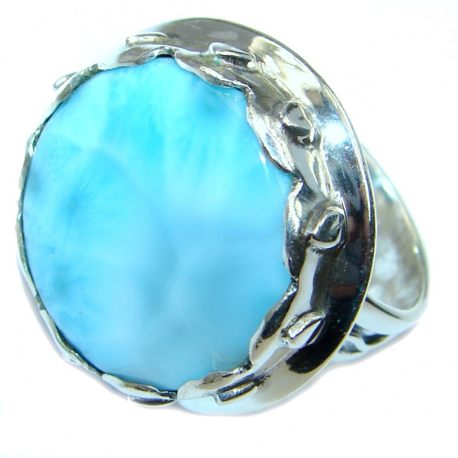 Genuine AAA Blue Larimar Sterling Silver handmade Ring size adjustable