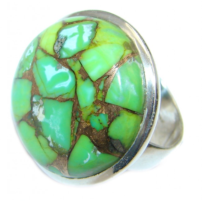 Simple Copper Green Turquoise Sterling Silver Ring s. 7 1/2