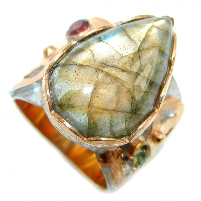 Blue Aura Fire Labradorite Rose Gold plated over Sterling Silver ring size 7