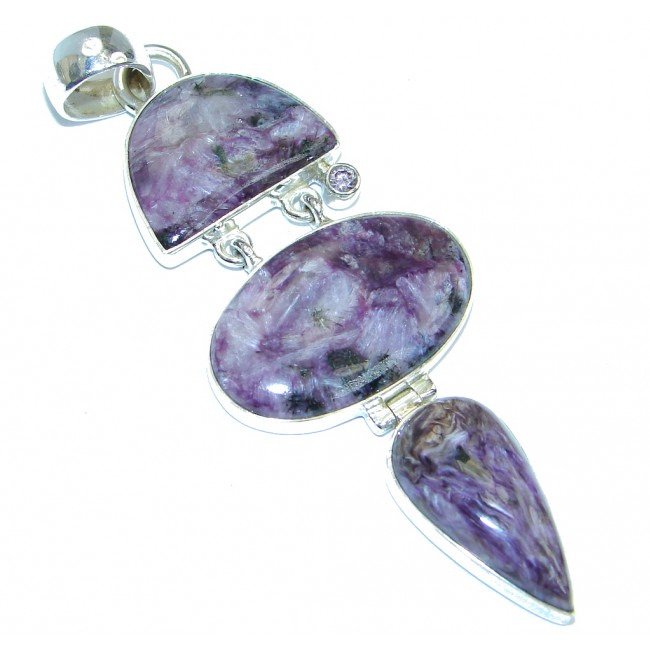 Genuine Purple Siberian Charoite Amethyst Sterling Silver Pendant