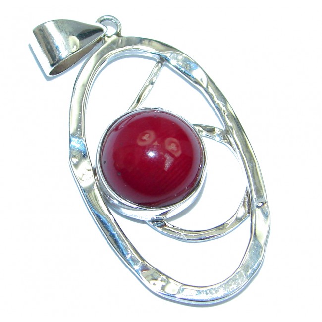 Modern Red Fossilized Coral Sterling Silver pendant