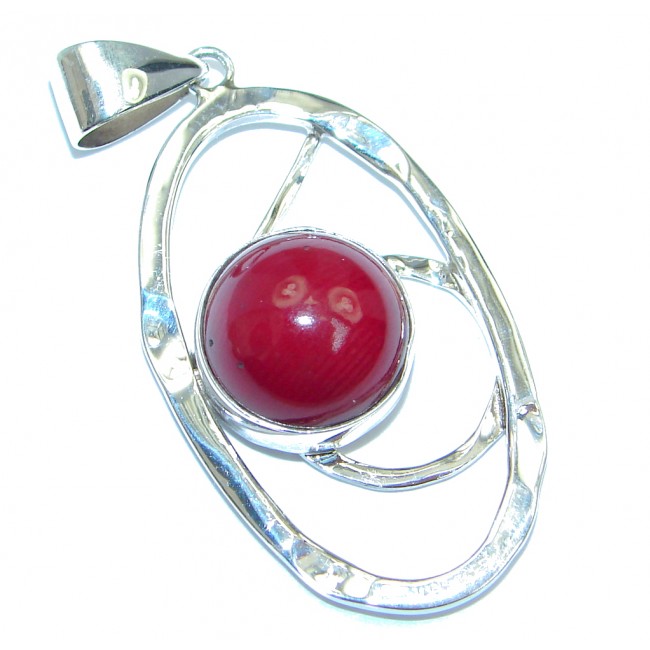 Modern Red Fossilized Coral Sterling Silver pendant