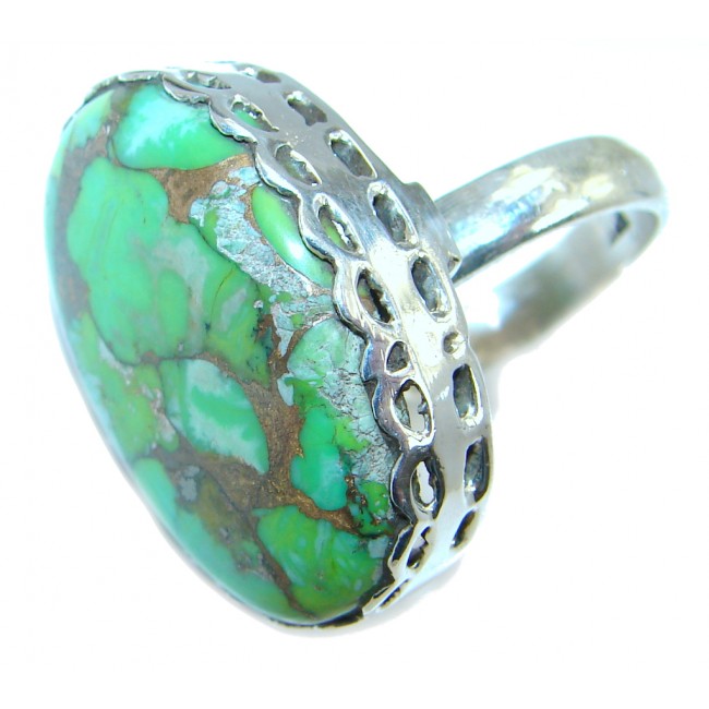 Simple Green Turquoise Sterling Silver handmade Ring s. 8