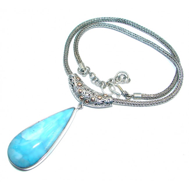Caribbean Blue Larimar Two Tones Sterling Silver handcrafted necklace