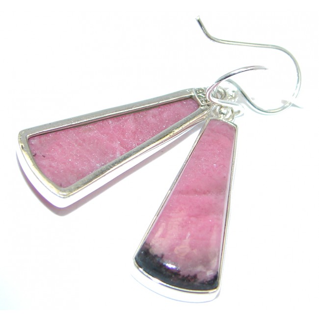 Bold Pink Rhodonite Sterling Silver handmade earrings