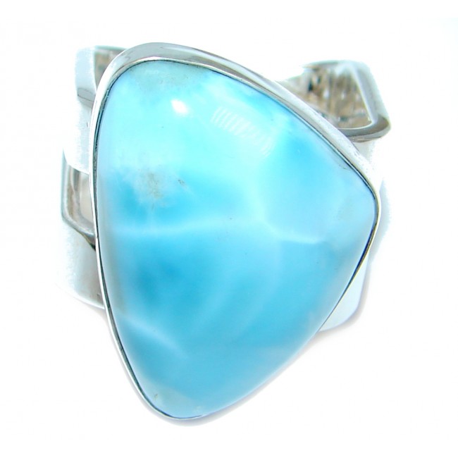 Genuine AAA Blue Larimar Sterling Silver handmade Ring size 8