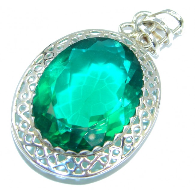Created Emerald Sterling Silver handcrafted Pendant