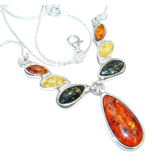 Elegant AAA Multicolor Baltic Polish Amber Sterling Silver handmade necklace