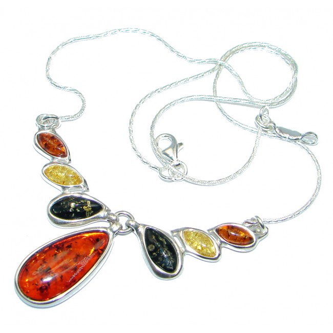 Elegant AAA Multicolor Baltic Polish Amber Sterling Silver handmade necklace