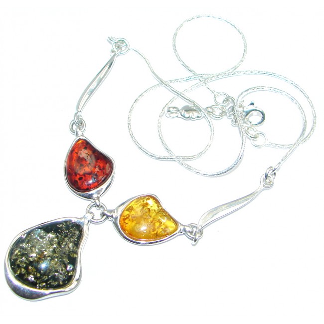 Multicolor Baltic Polish Amber Sterling Silver handmade necklace