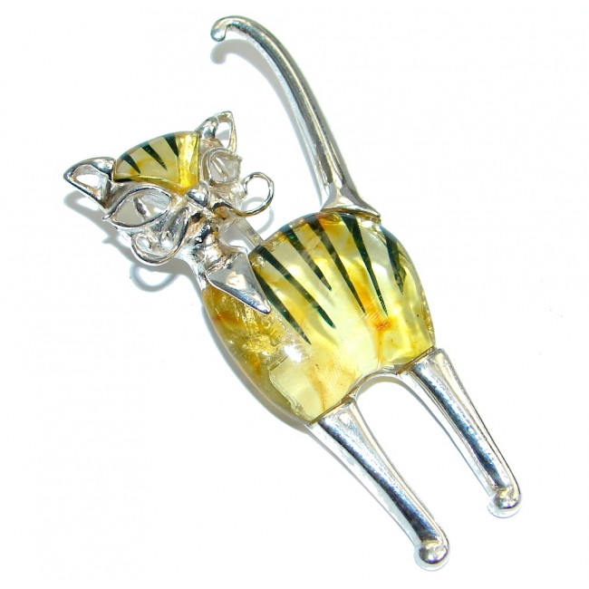 Cat AAA Baltic Polish Amber Sterling Silver handcrafted Pendant
