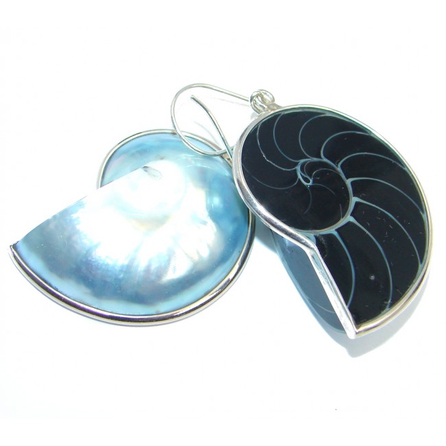 Light Blue Ocean Shell Sterling Silver handmade earrings