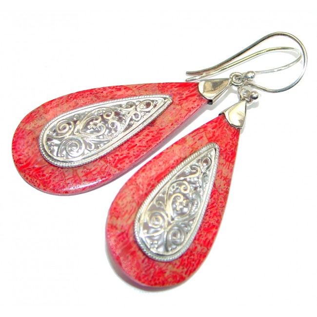 Deep Love Red Fossilized Coral Sterling Silver handcrafted earrings