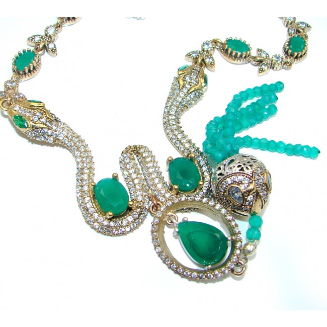Snakes Victorian Style created Emerald & White Topaz copper over Sterling Silver necklace