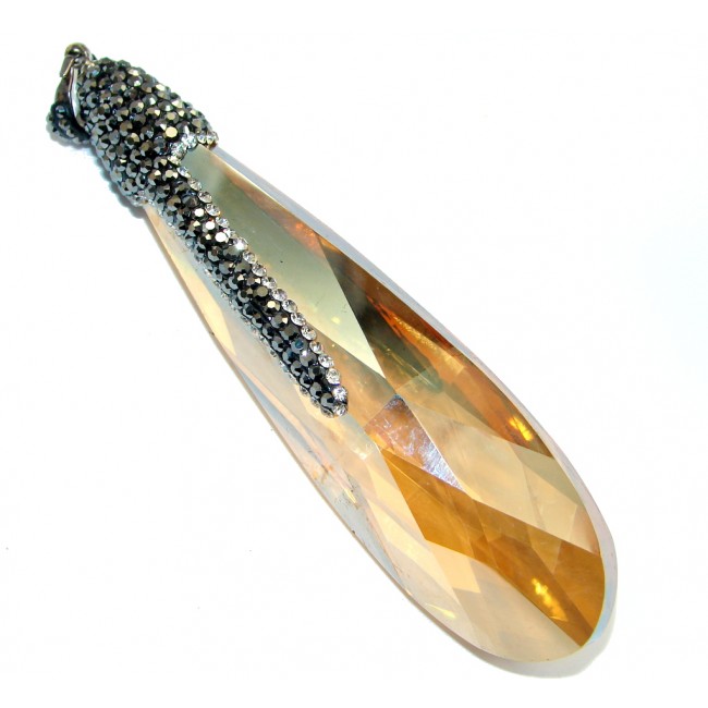 Large 3 5/8 inch long Golden Crystal Marcasite Sterling Silver handmade Pendant