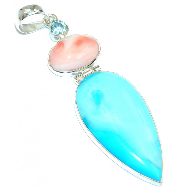 Sleeping Beauty Turquoise Pink Opal Sterling Silver handcrafted Pendant