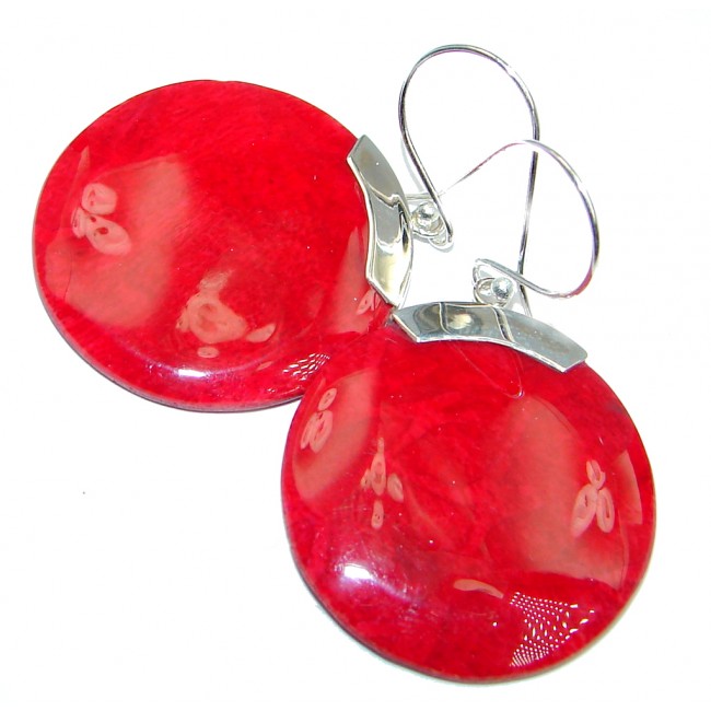 big Red Fossilized Coral Sterling Silver earrings