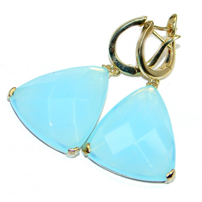 Stylish Blue River Chalcedony Agate Gold plated over Sterling Silver earrings