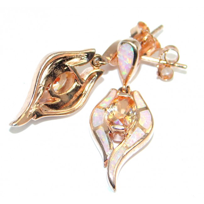 Exclusive created Morganite Pink Opal Gold Plated over Sterling Silver earrings