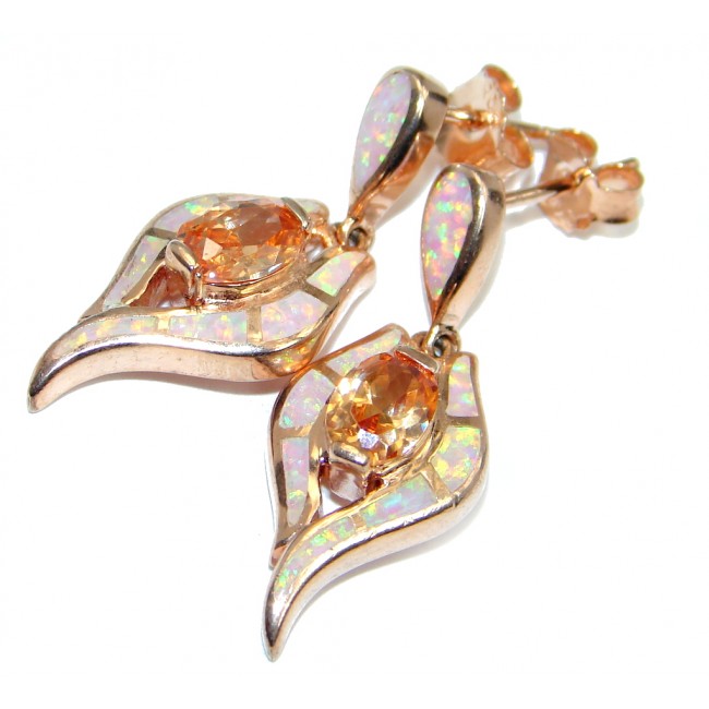 Exclusive created Morganite Pink Opal Gold Plated over Sterling Silver earrings
