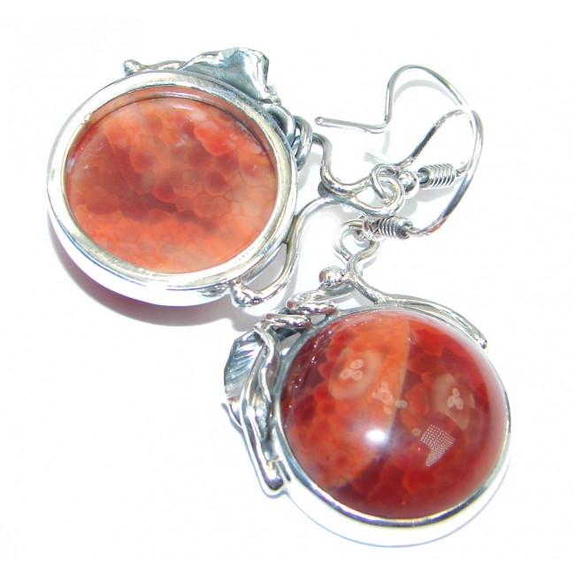 Exclusive Orange Mexican Fire Agate Sterling Silver handmade earrings