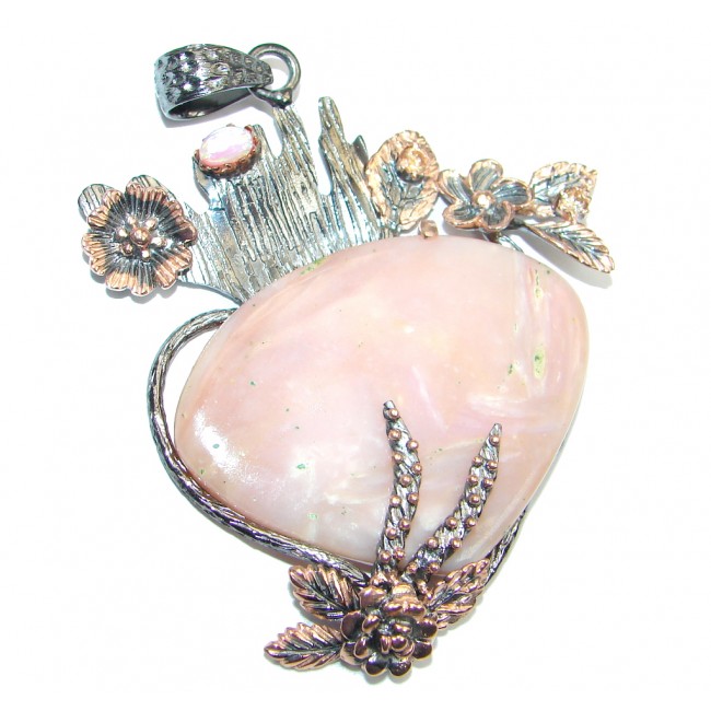 Jumbo Stunning Pink Opal Rose Gold Rhodium plated over Sterling Silver Pendant