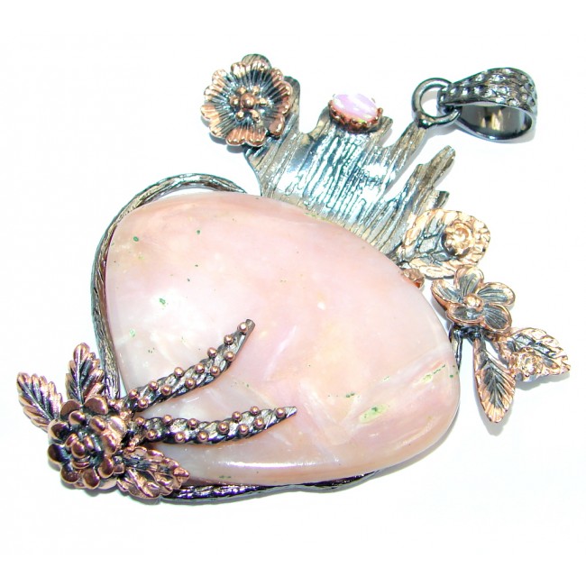 Jumbo Stunning Pink Opal Rose Gold Rhodium plated over Sterling Silver Pendant