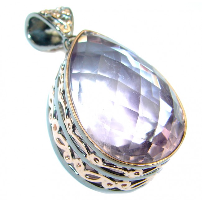Vintage Style Pink Amethyst Rose Gold Rhodium plated over Sterling Silver Pendant