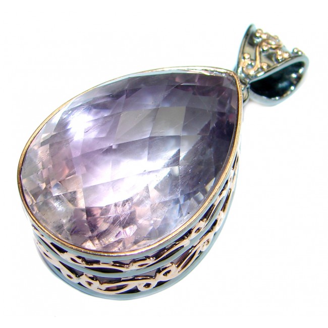 Vintage Style Pink Amethyst Rose Gold Rhodium plated over Sterling Silver Pendant