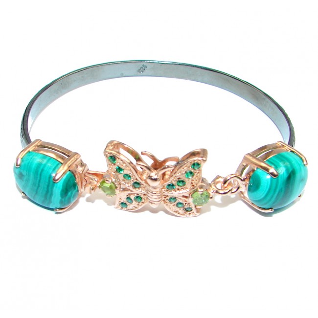 Natural Malachite Gold Rhodium plated over Sterling Silver handcrafted Bracelet / Cuff