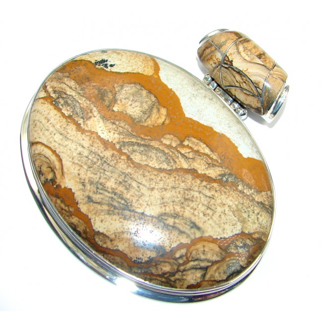 Huge Incredible natural pattern AAA Picture Jasper Sterling Silver handcrafted Pendant
