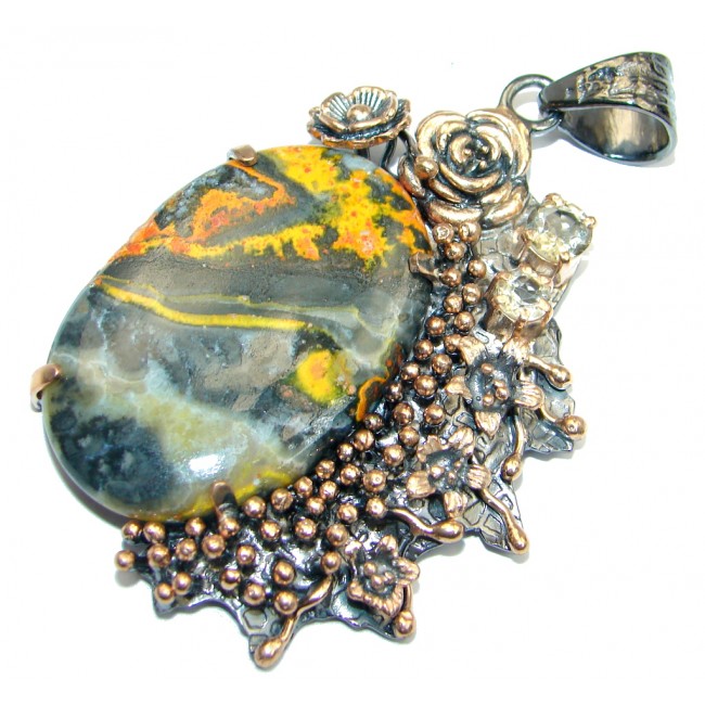 Bumble Bee Jasper Rose Gold plated over Sterling Silver handcrafted Pendant