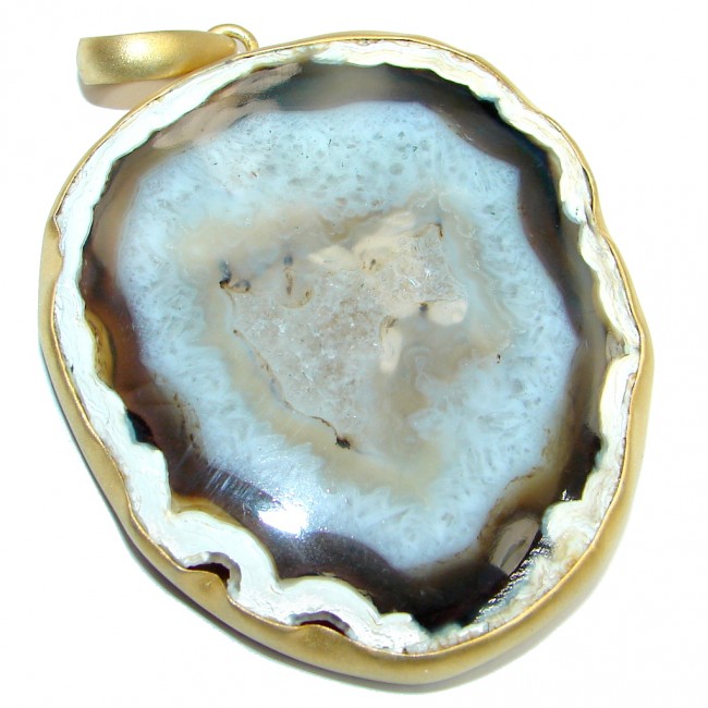 Huge 60 grams! Botswana Agate Gold plated over Sterling Silver handcrafted Pendant